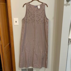 Cottagecore Vintage 90s Linen Blend Sleeveless Jumper Dress Embroidered Midi NWT